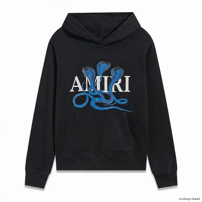 AMIRI black hoodie with snake - pattern printing