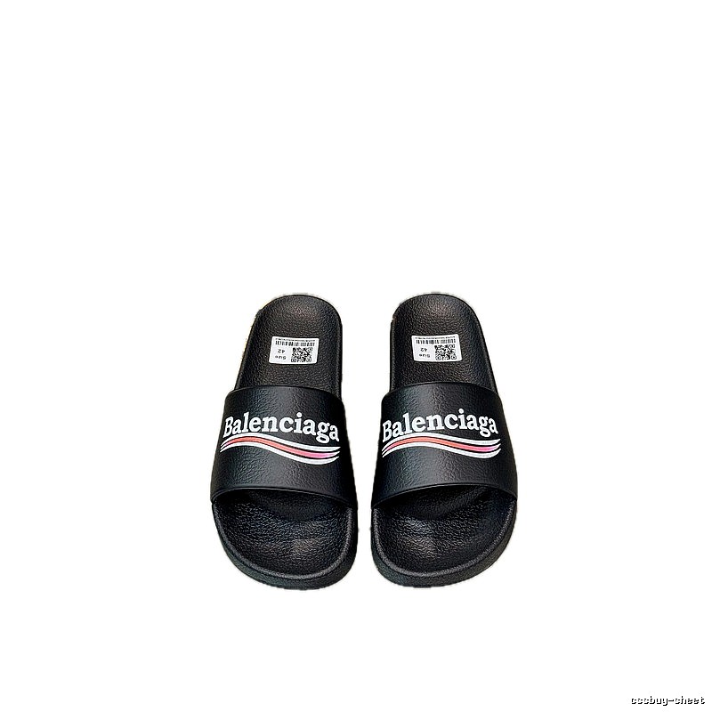 Balenciaga Trendy Color-Stripe Black Slippers