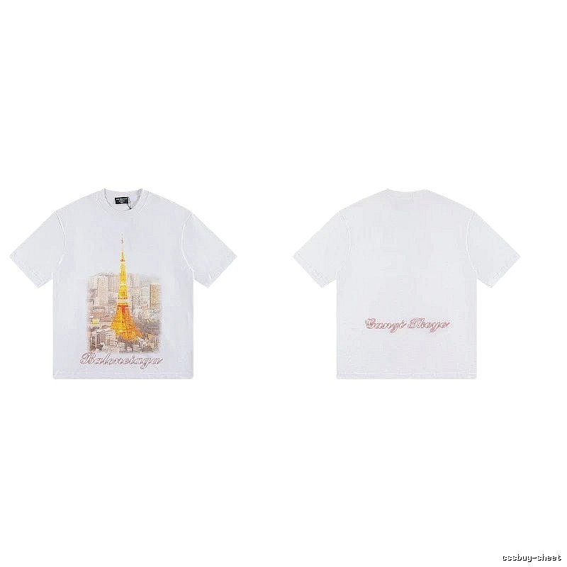 Balenciaga Vintage-style White T-shirt with Tokyo Tower Print